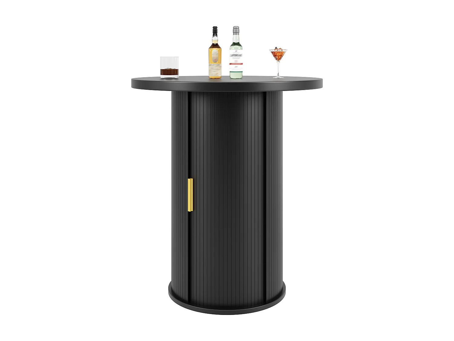 Table de bar ronde - 60 x 60 x 91 cm - avec porte coulissantes + étagères - aspect bois - MDF + métal - noir