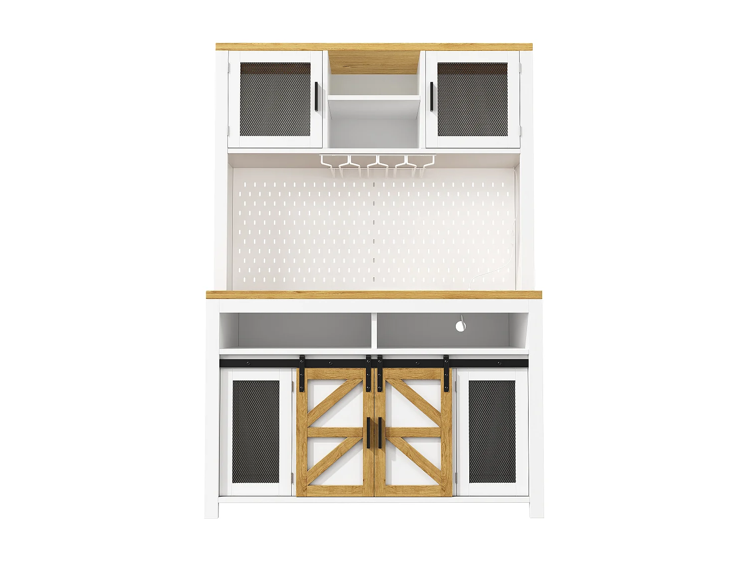 Buffet haut de cuisine - 120 x 40 x 174.5 cm - avec USB + Leds + portes + étagères - MDF - blanc