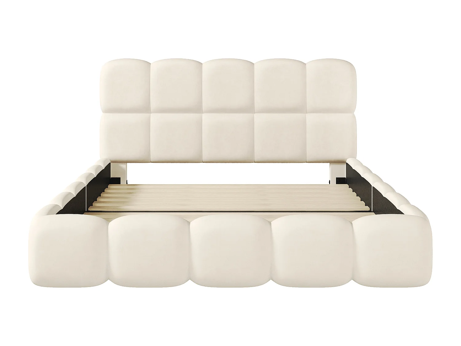 Gepolstertes Doppelbett – 180 x 200 cm – mit Lattenrost und Kopfteil – Samt – beige
