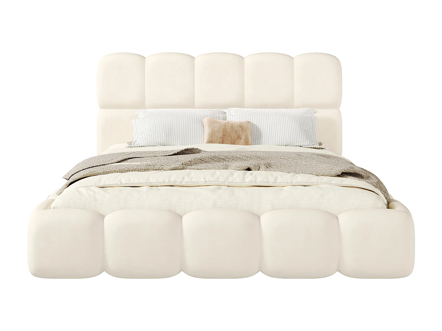 Gepolstertes Doppelbett – 180 x 200 cm – mit Lattenrost und Kopfteil – Samt – beige