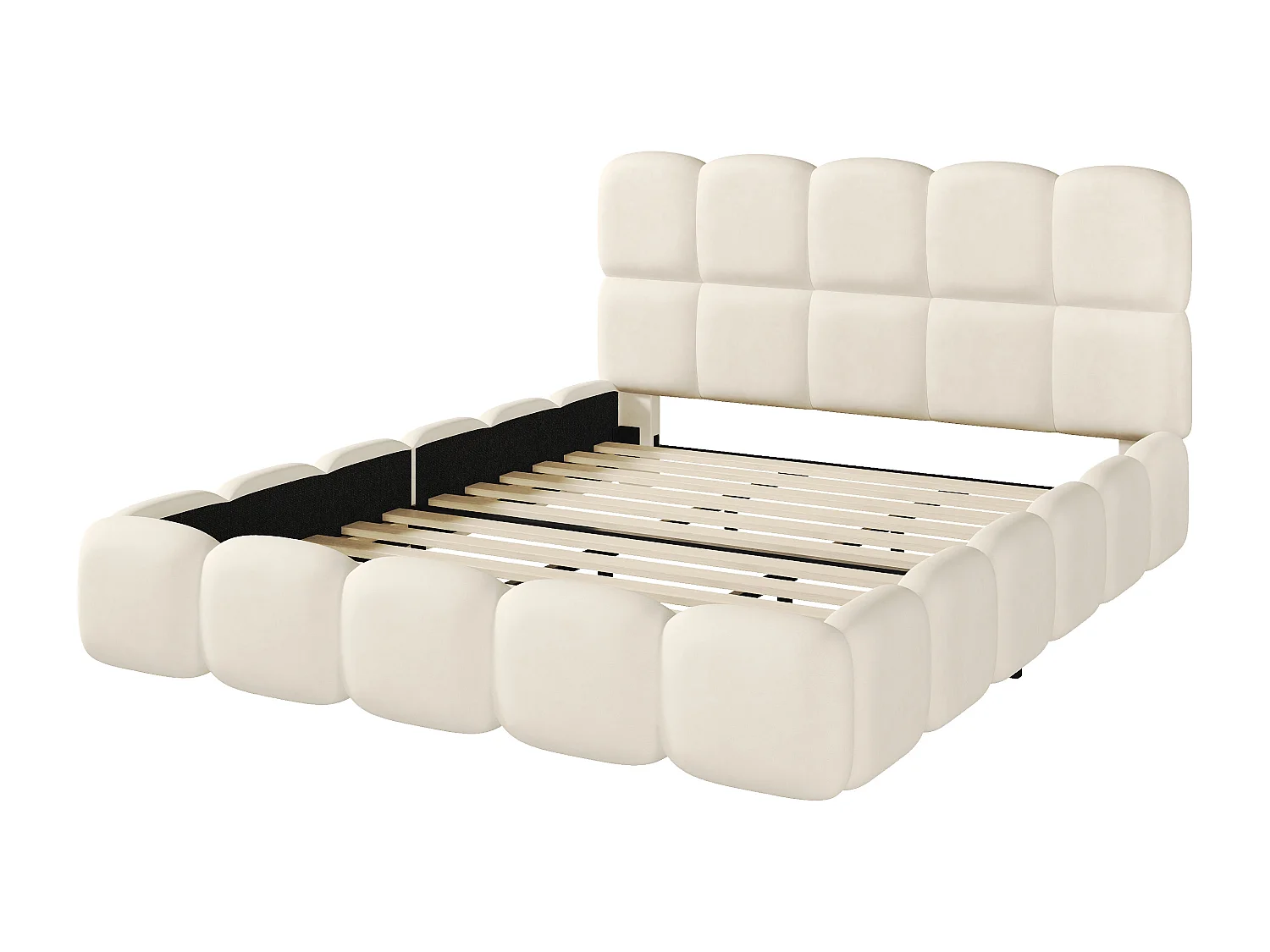 Gepolstertes Doppelbett – 180 x 200 cm – mit Lattenrost und Kopfteil – Samt – beige