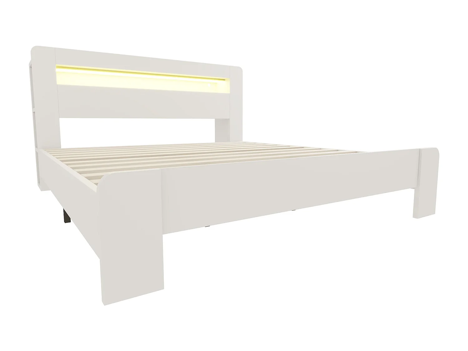 Modernes Holzplattformbett – 180 x 200 cm – mit Stauraum im Kopfteil, LED-Beleuchtung und Steckdosen – weiß