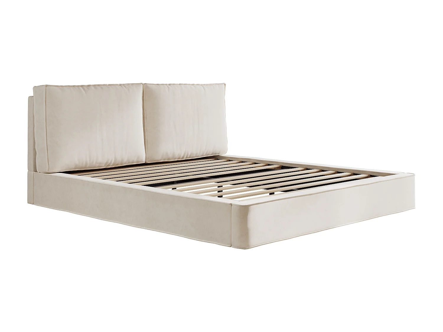 Łóżko tapicerowane dwuosobowe - 160 x 200 cm - z podstawą z listew + zagłówek - szenil - beż