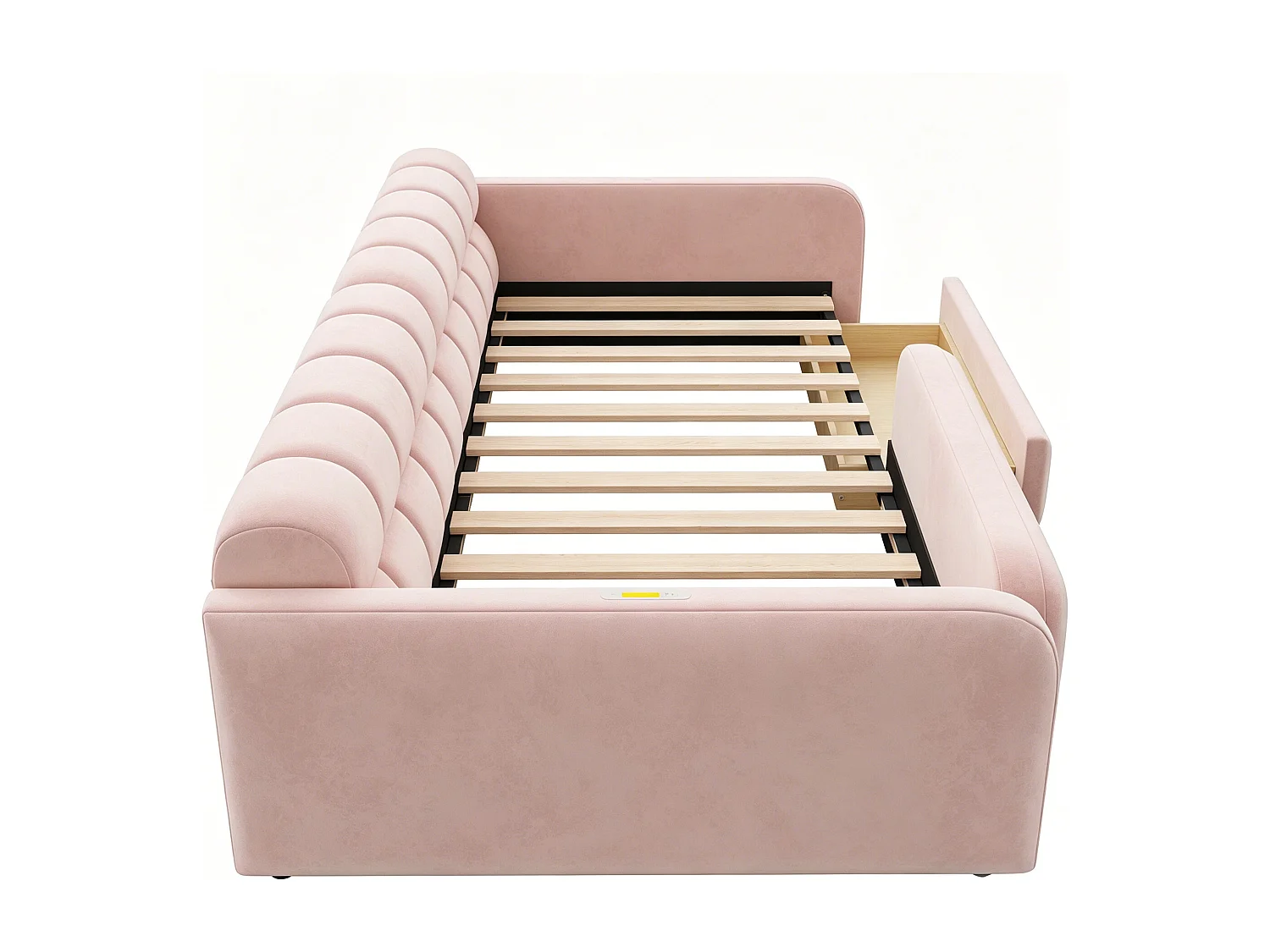 Lit enfant capitonné - 90 x 200 cm - avec tiroir + veilleuse + port de chargement - velours - rose