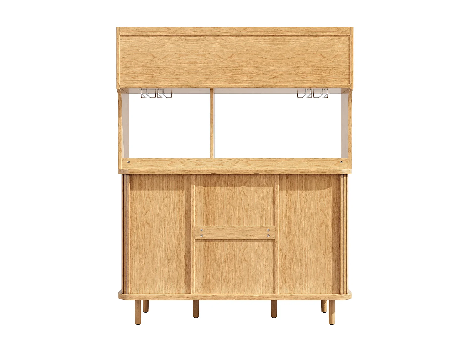 Buffet haut de cuisine aspect rotin - 140 x 40.5 x 174.5 cm - avec portes + étagères + tiroirs - MDF + métal - naturel