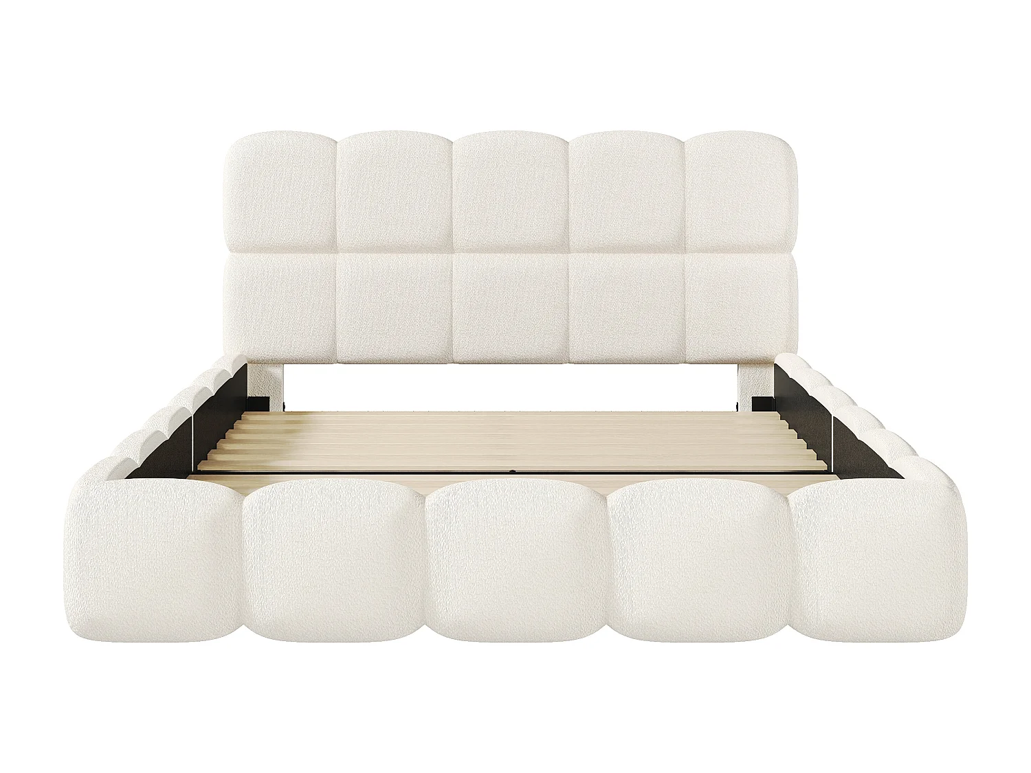 Gepolstertes Doppelbett – 160 x 200 cm – mit Lattenrost und Kopfteil – Schlaufenform – weiß