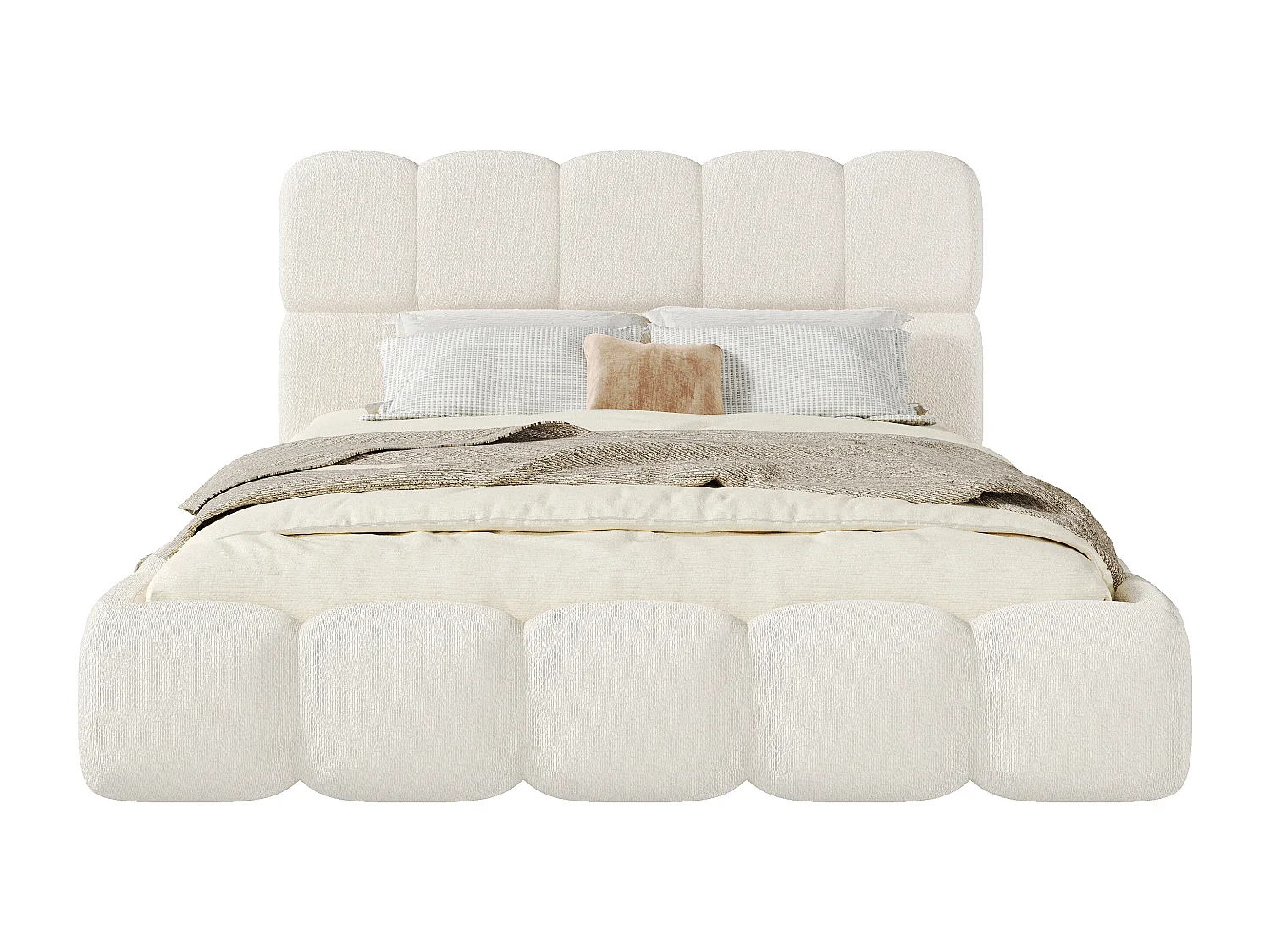 Gepolstertes Doppelbett – 160 x 200 cm – mit Lattenrost und Kopfteil – Schlaufenform – weiß
