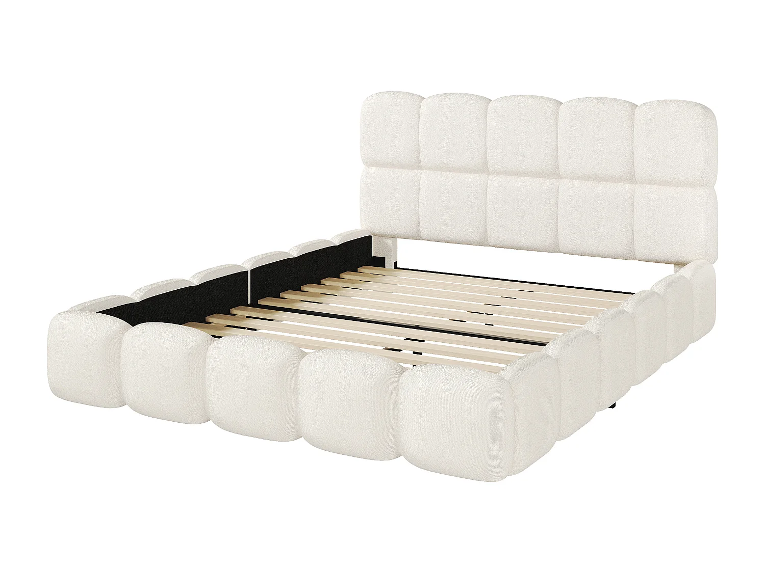 Gepolstertes Doppelbett – 160 x 200 cm – mit Lattenrost und Kopfteil – Schlaufenform – weiß