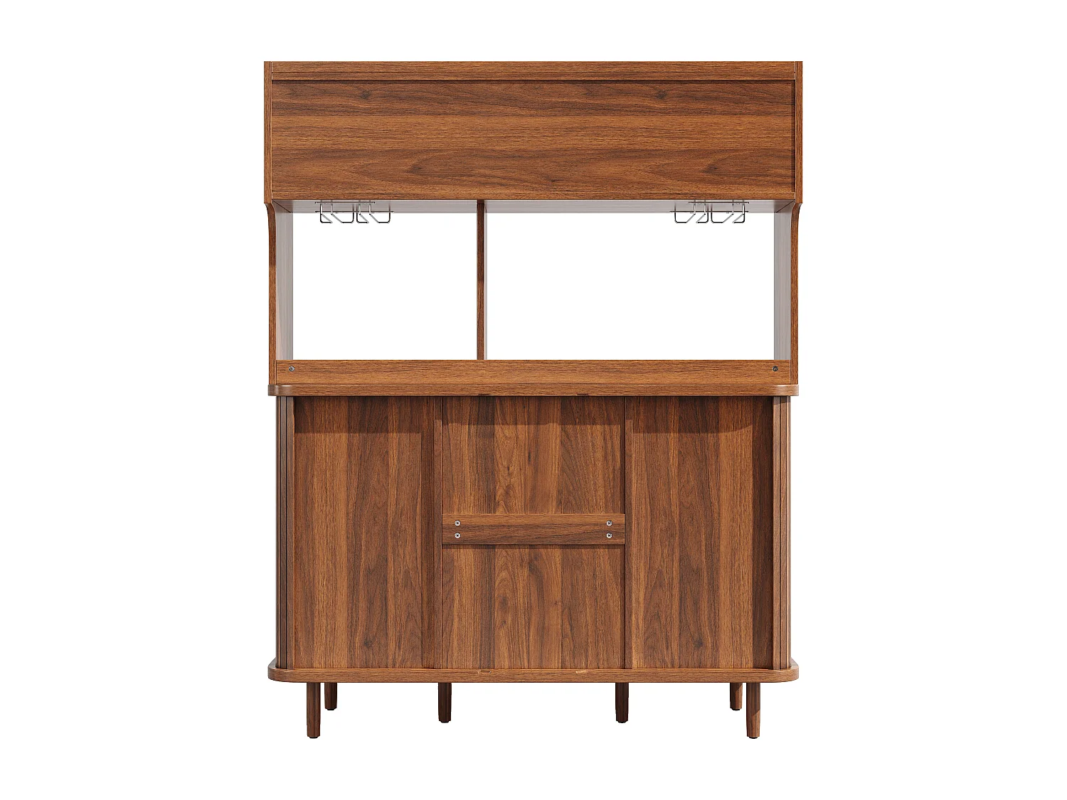 Buffet haut de cuisine aspect rotin - 140 x 40.5 x 174.5 cm - avec portes + étagères + tiroirs - MDF + métal - marron