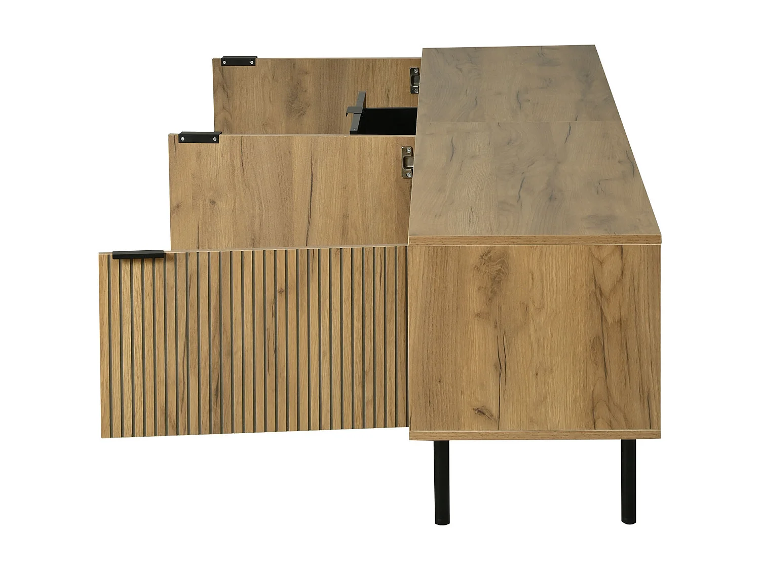 Meuble TV pour salon - 208 x 40 x 48 cm - avec 2 tiroirs + 3 portes - pour TV 85 pouces - aggloméré - naturel