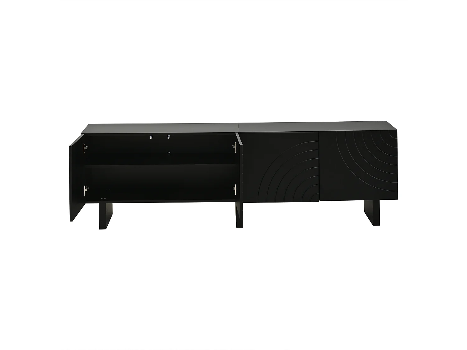 Meuble TV moderne de salon - 180 x 40 x 55 cm - avec 4 portes - pour TV 75 pouces - aggloméré - noir