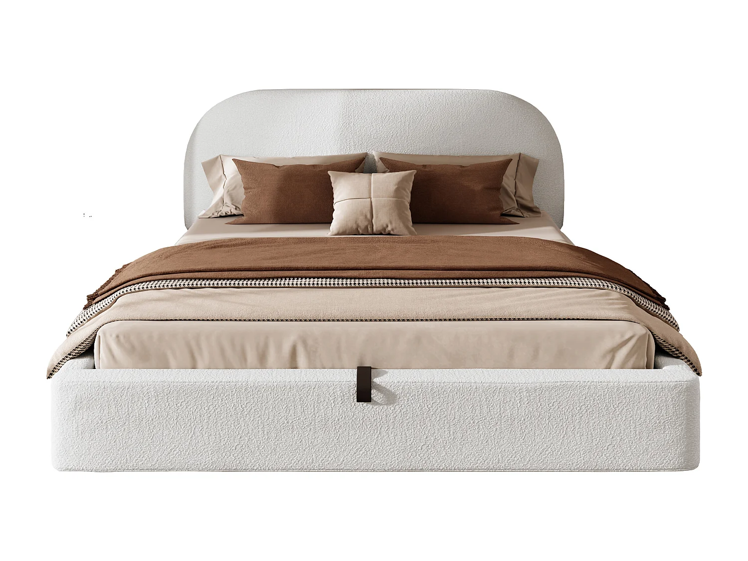 Gepolstertes hydraulisches Stauraumbett - 180 x 200 cm - mit Lattenrost + Kopfteil - Schlingenstoff - beige (mit Matratze)