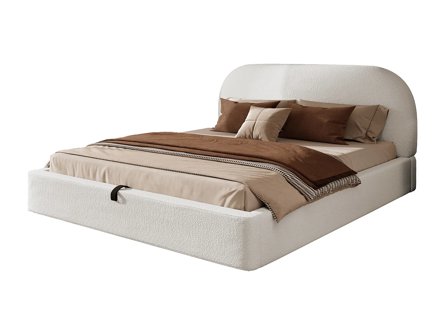 Gepolstertes hydraulisches Stauraumbett - 180 x 200 cm - mit Lattenrost + Kopfteil - Schlingenstoff - beige (mit Matratze)