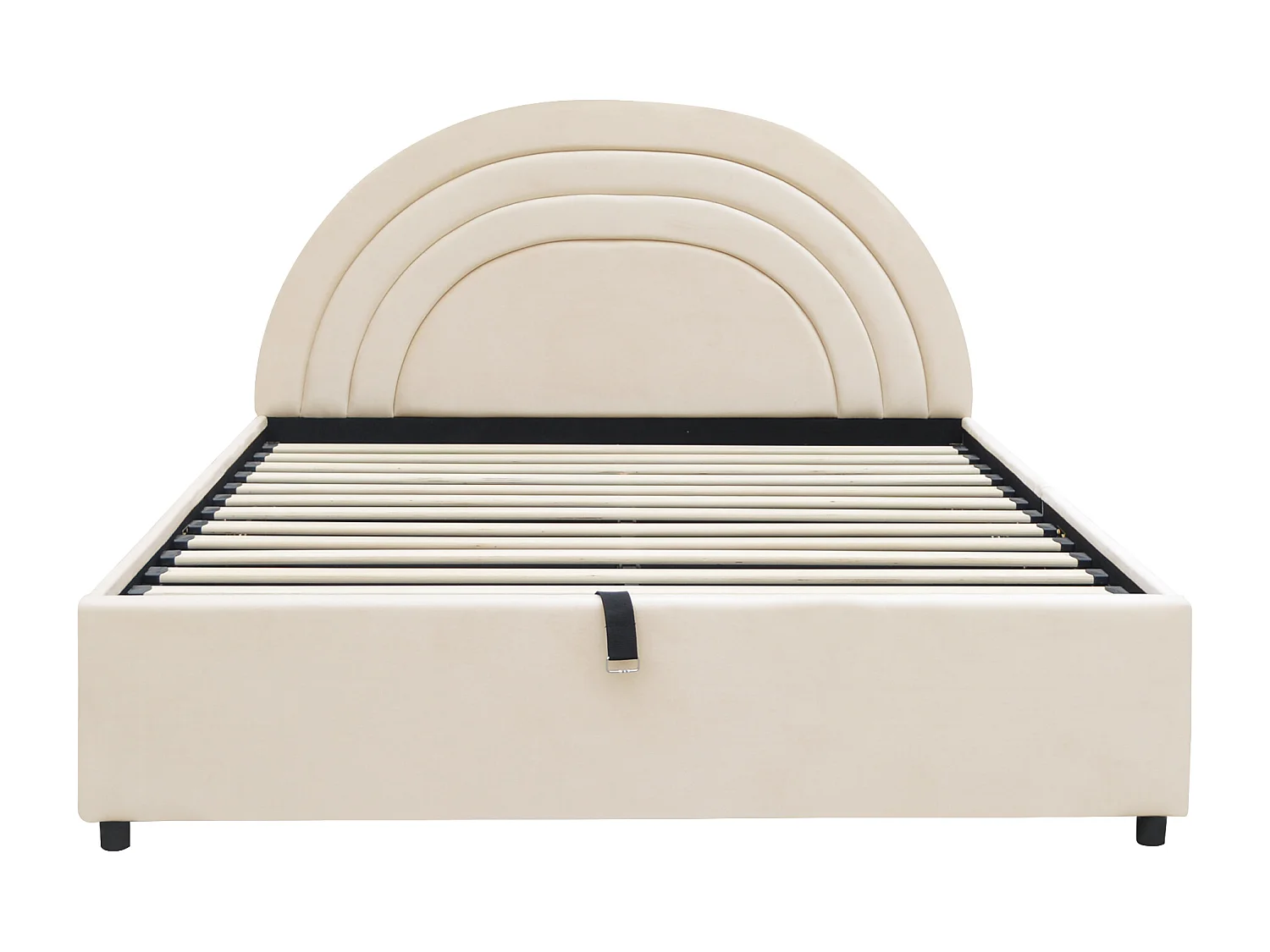Lit coffre rembourré enfant - 140 x 200 cm - avec sommier à lattes + tête de lit - velours - beige(avec matelas)