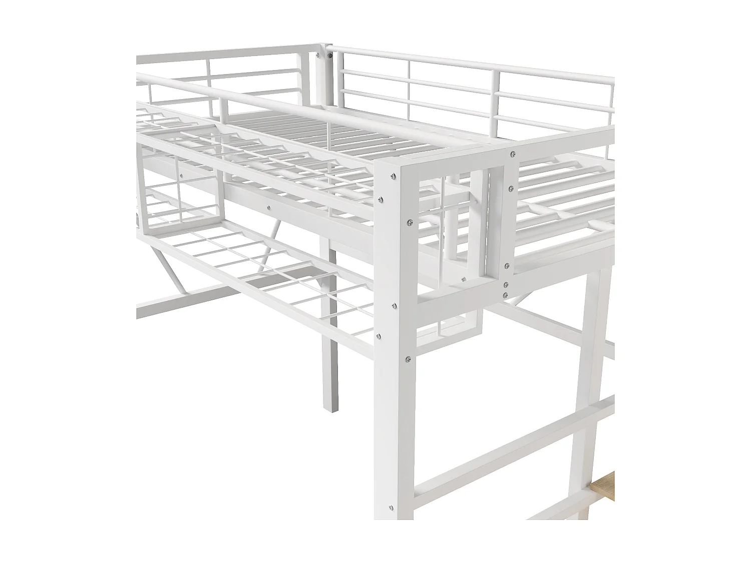 Metalen hoogslaper - 90 x 200 cm - met metalen gaas + LED-verlichting + opbergladder - MDF + metaal - wit