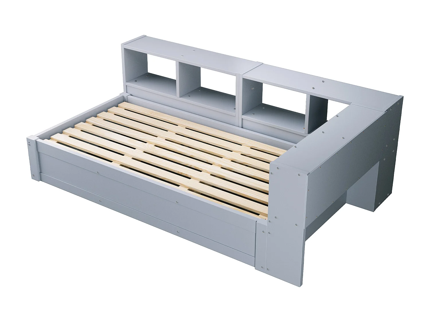 Hydraulisk børneseng med opbevaring - 90 x 200 cm - dagseng med opbevaringshylder + LED'er + stikkontakt - MDF - grå