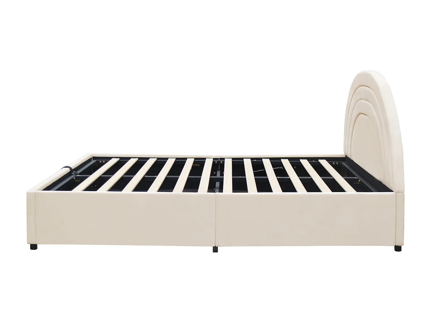 Lit coffre rembourré enfant - 140 x 190 cm - avec sommier à lattes + tête de lit - velours - beige