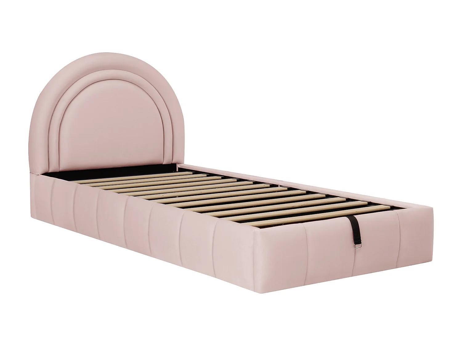 Lit coffre rembourré enfant - 90 x 200 cm - avec rangement hydraulique + tête de lit - velours - rose