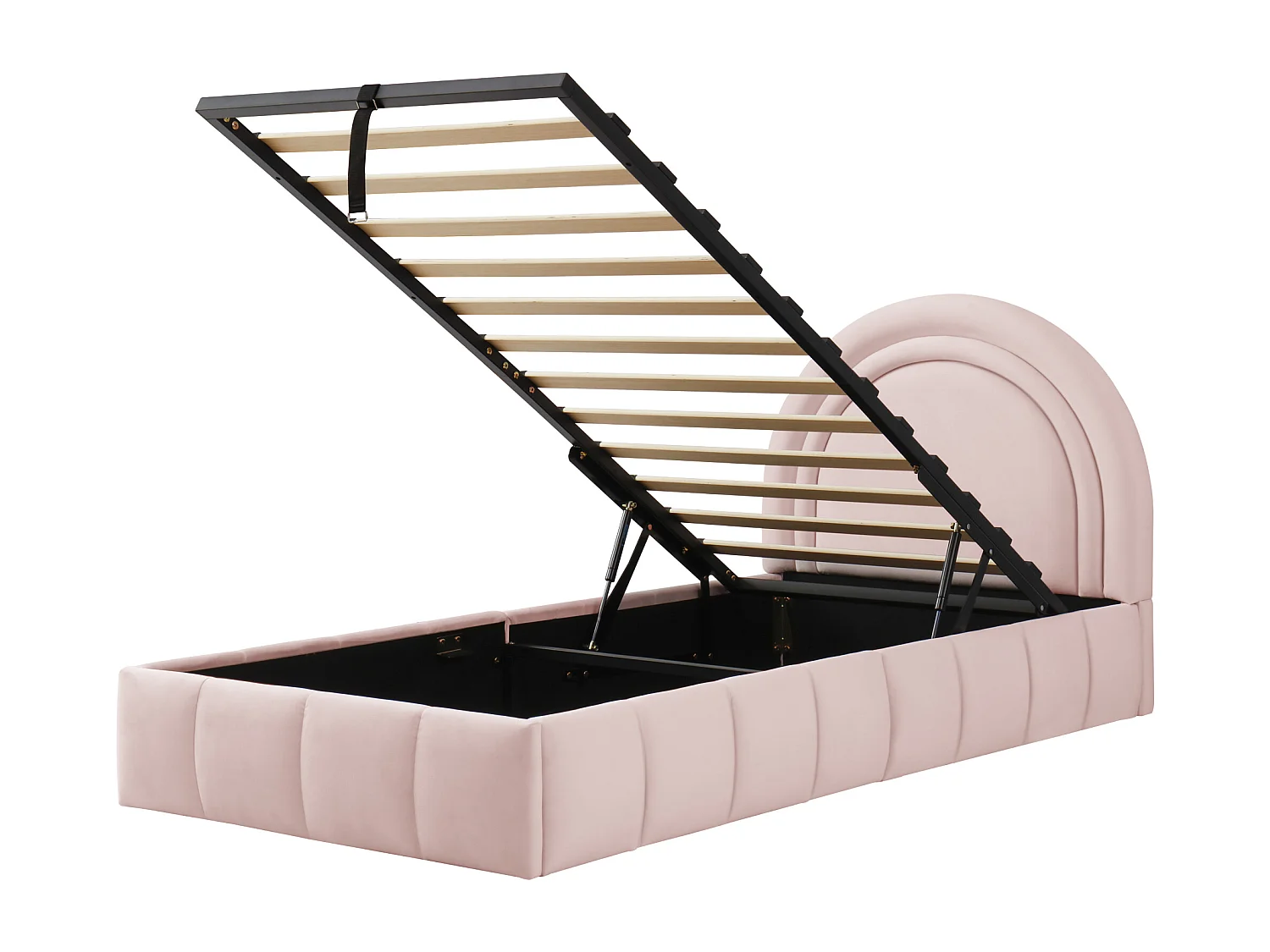 Lit coffre rembourré enfant - 90 x 200 cm - avec rangement hydraulique + tête de lit - velours - rose
