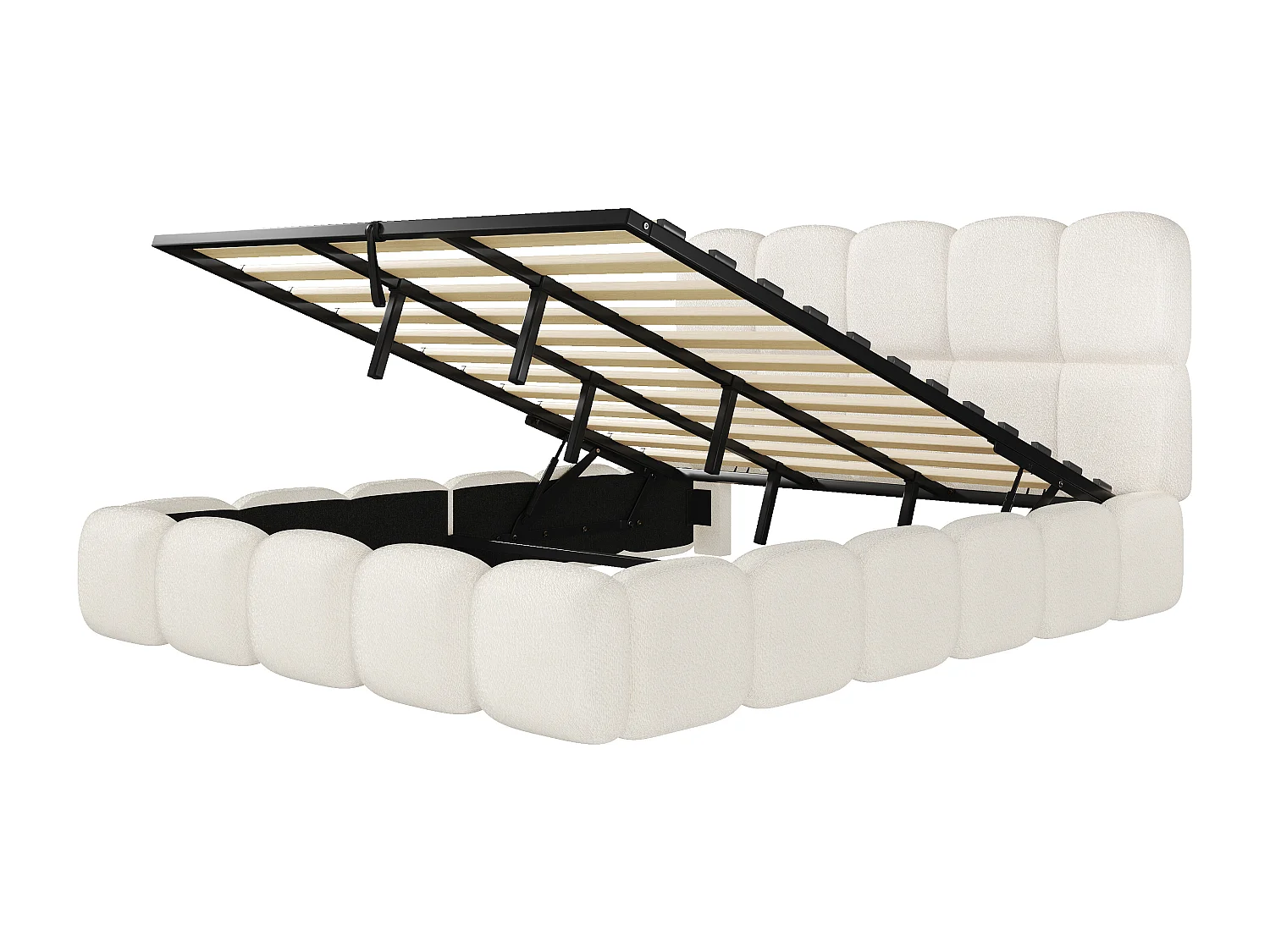 Gepolstertes hydraulisches Stauraumbett – 180 x 200 cm – mit Lattenrost und Kopfteil – Schlaufenform – weiß
