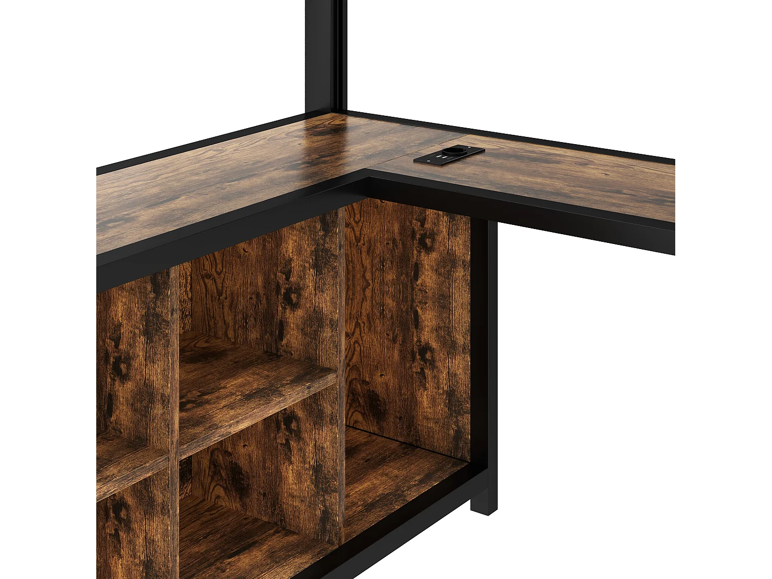 Letto a soppalco in metallo - 140 x 200 cm - con scrivania + LED + porta USB + ripiano contenitore - MDF + metallo - nero