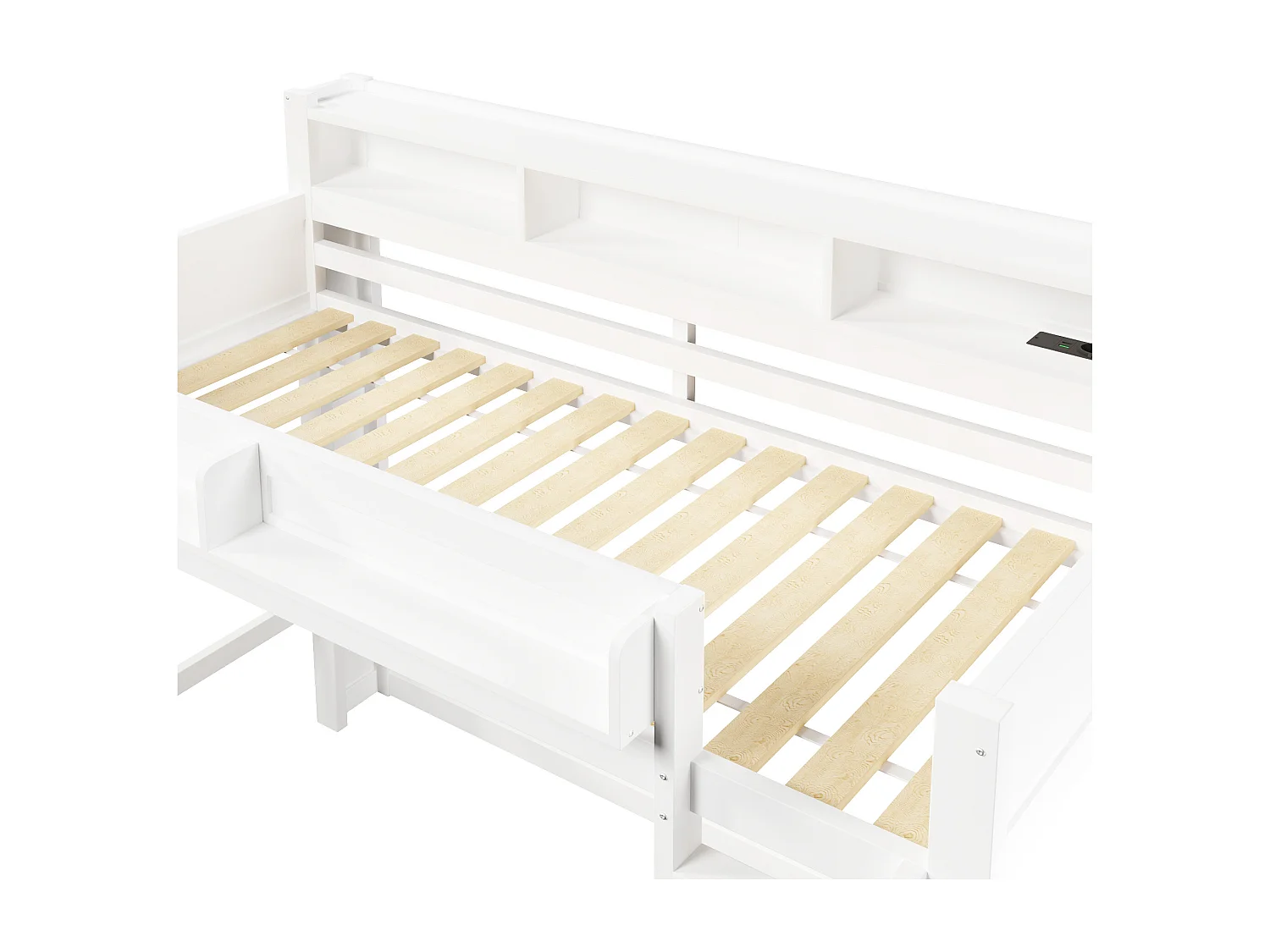 Hochbett für Kinder aus Holz – 90 x 200 cm – mit Staufächern, LED-Beleuchtung und USB-Anschluss – MDF – weiß