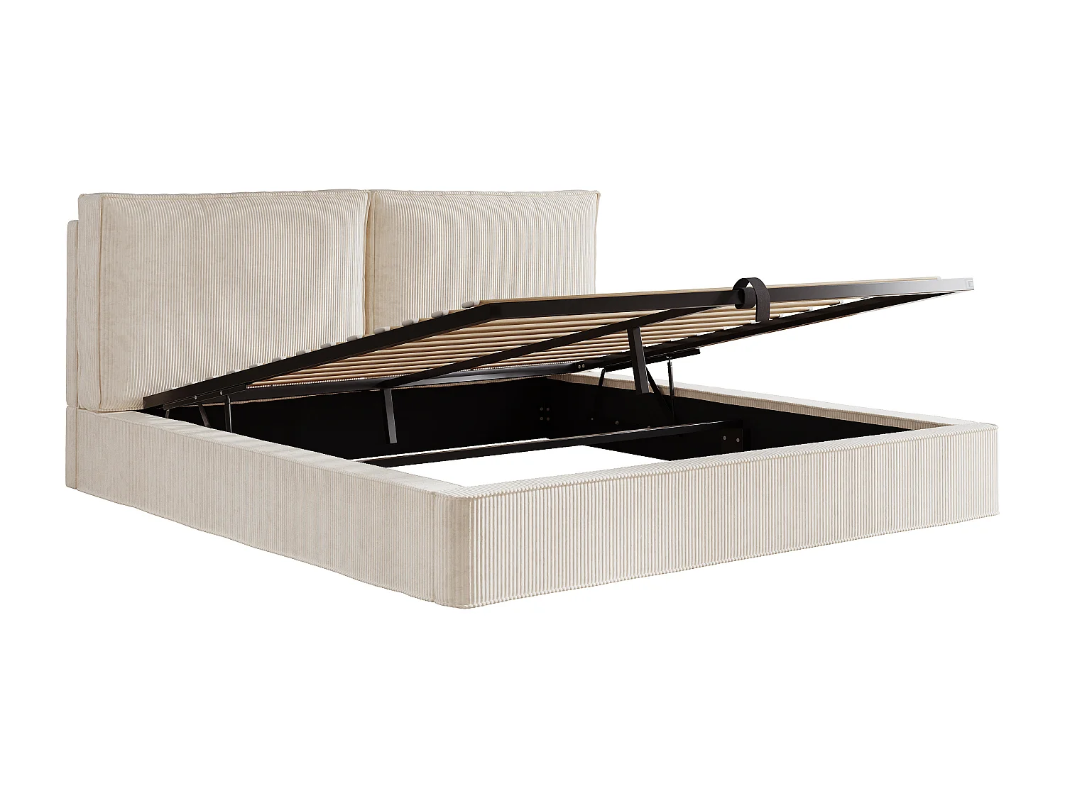 Gepolstertes Doppelbett mit Stauraum – 180 x 200 cm – mit Lattenrost und Kopfteil – Cord – beige