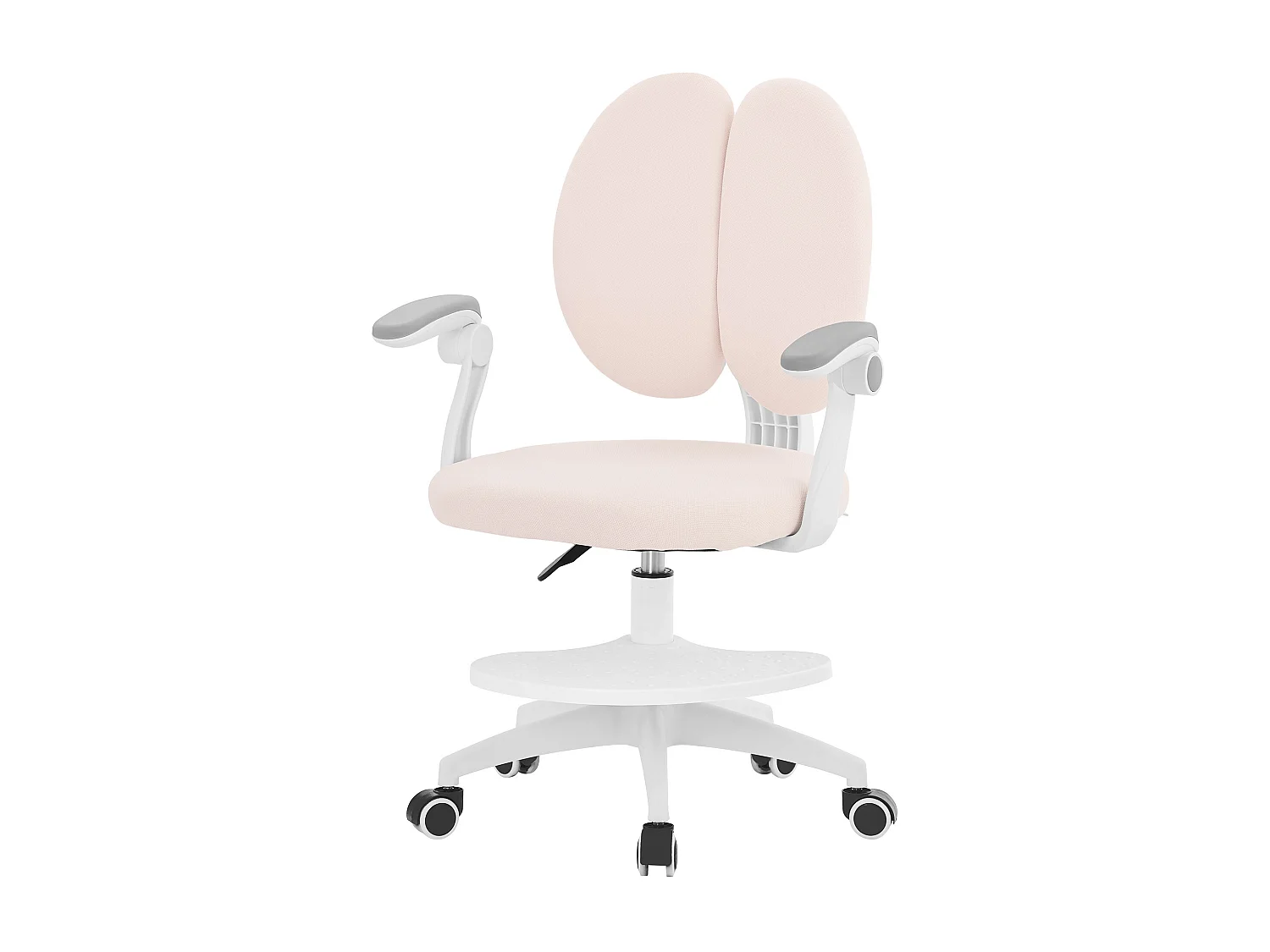 Chaise de bureau enfant 95-107 cm beige avec dossier et repose-pieds siége d'étude ergonomique pivotant 360° hauteur réglable accoudoirs rabattables
