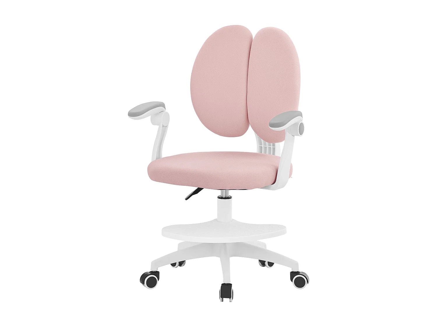 Chaise de bureau enfant 95-107 cm rose avec dossier et repose-pieds siége d'étude ergonomique pivotant 360° hauteur réglable accoudoirs rabattables