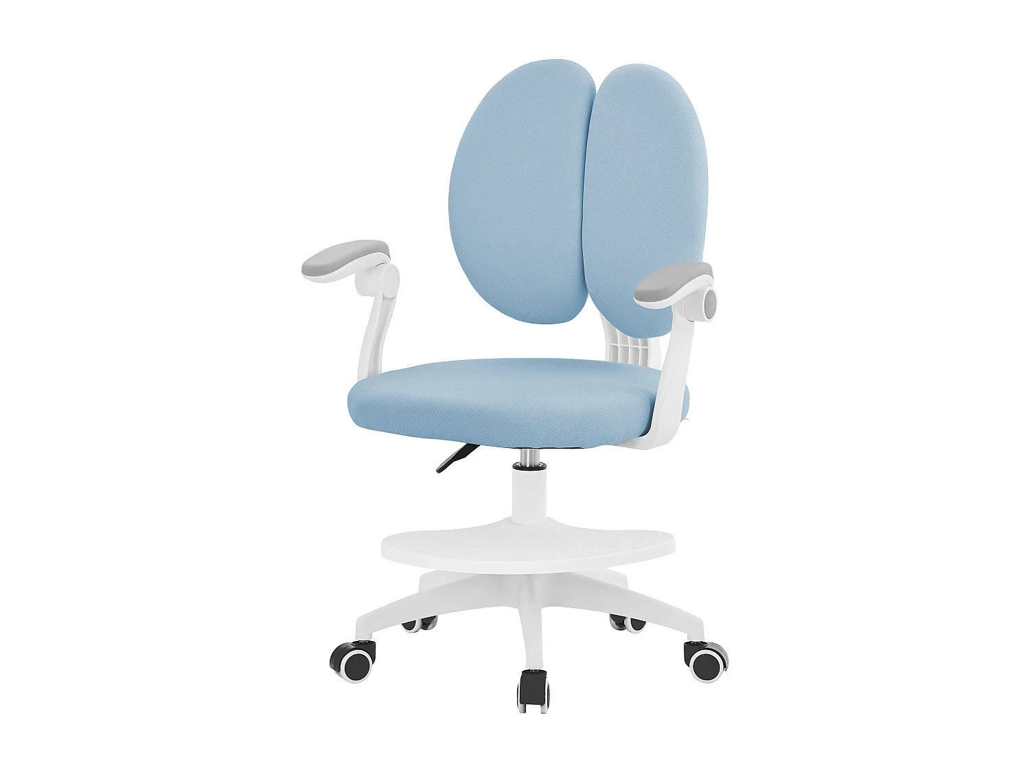Chaise de bureau enfant 95-107 cm bleu avec dossier et repose-pieds siége d'étude ergonomique pivotant 360° hauteur réglable accoudoirs rabattables