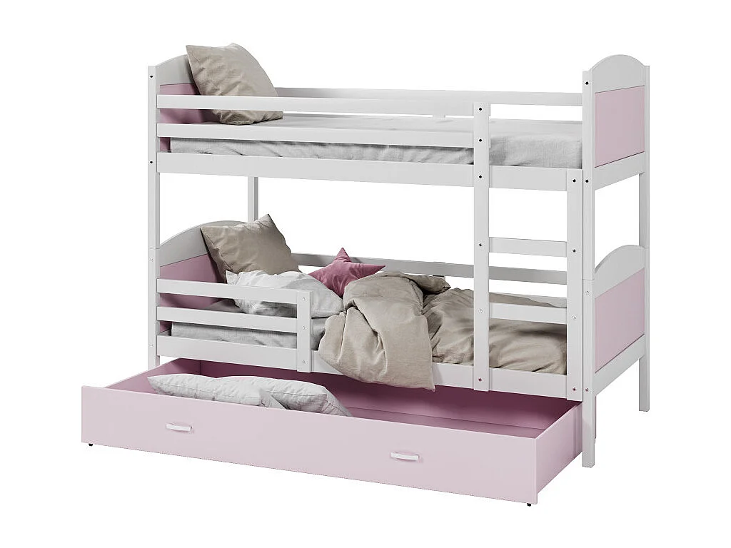 Lit Superposé  Matys 90x190 tiroir Blanc - rose