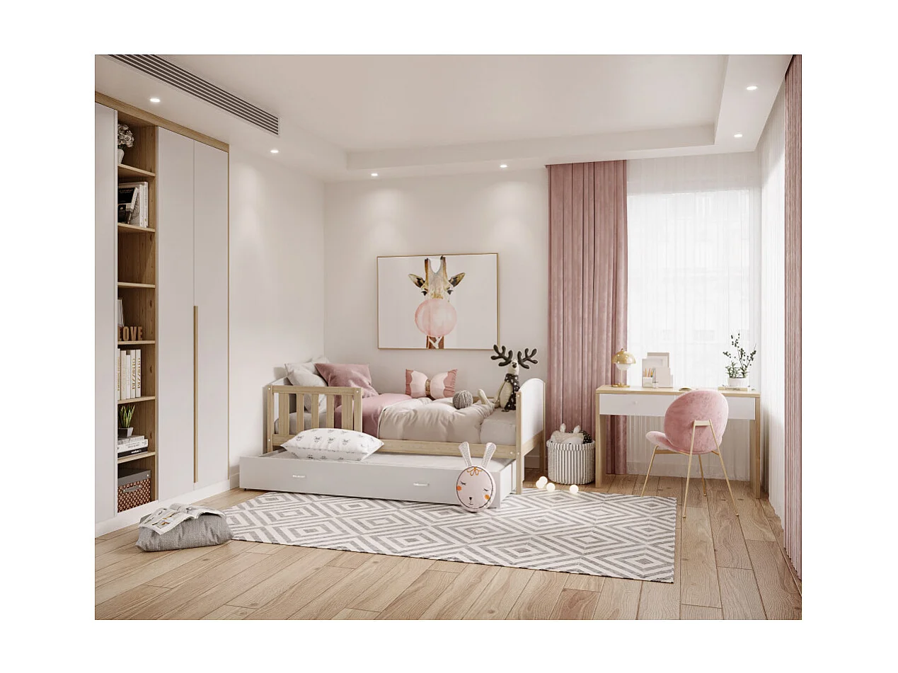 Lit Enfant Timo 90x190 tiroir Pin - blanc