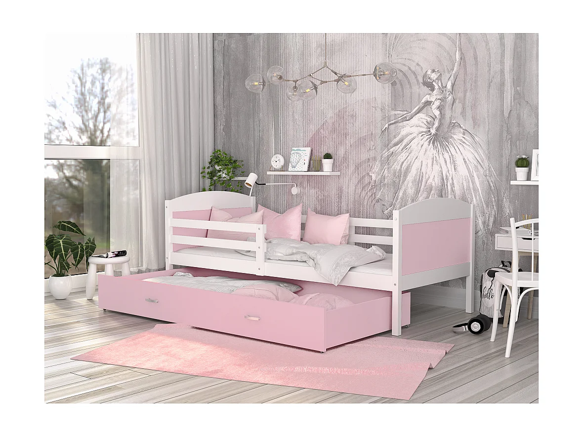 Lit Enfant Matys 80x160 tiroir Blanc - rose
