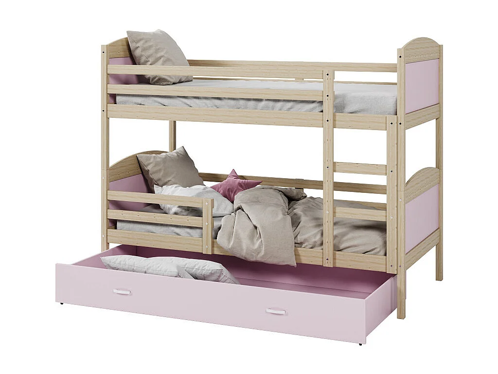 Lit Superposé  Matys 80x160 tiroir Pin - rose