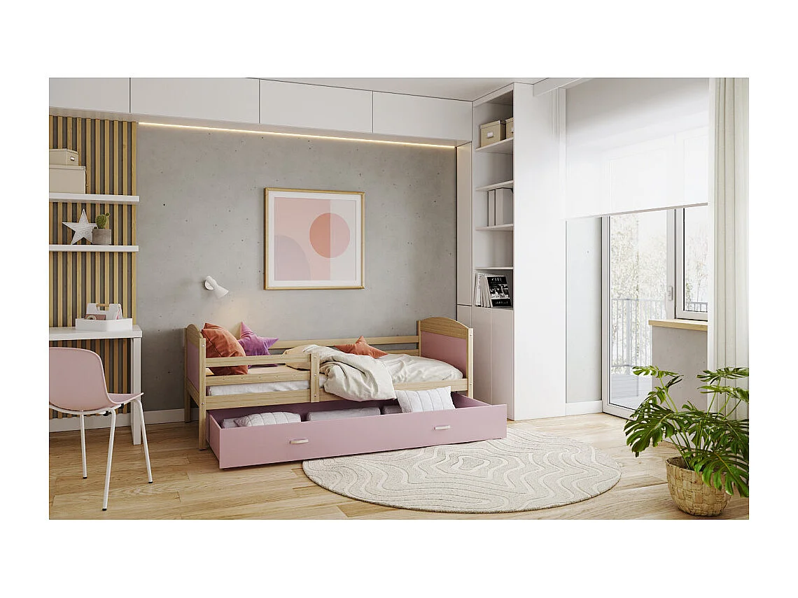 Lit Enfant Matys 90x190 tiroir Pin - rose