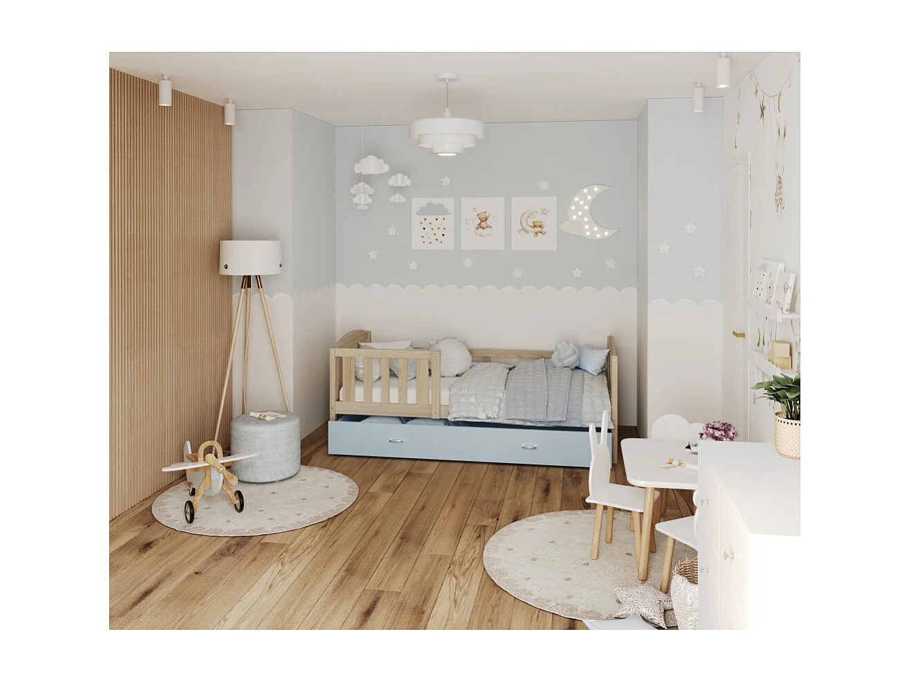 Lit Enfant Nilo 90x190 tiroir Pin - bleu