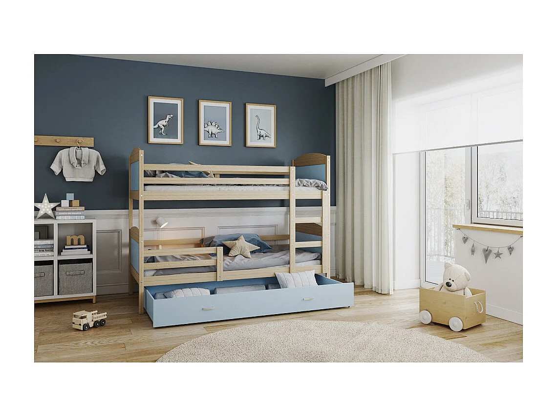 Lit Superposé  Matys 80x160 tiroir Pin - bleu