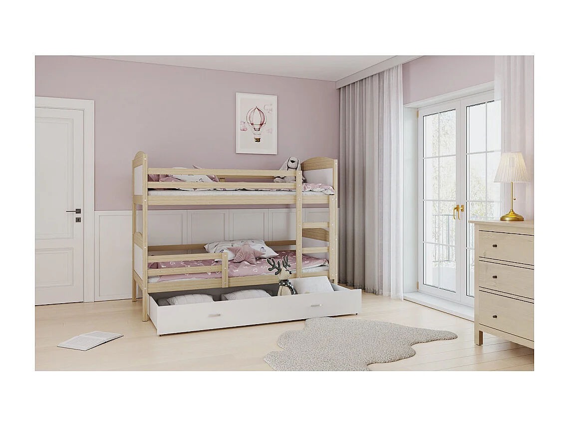 Lit Superposé  Matys 90x190 tiroir Pin - blanc
