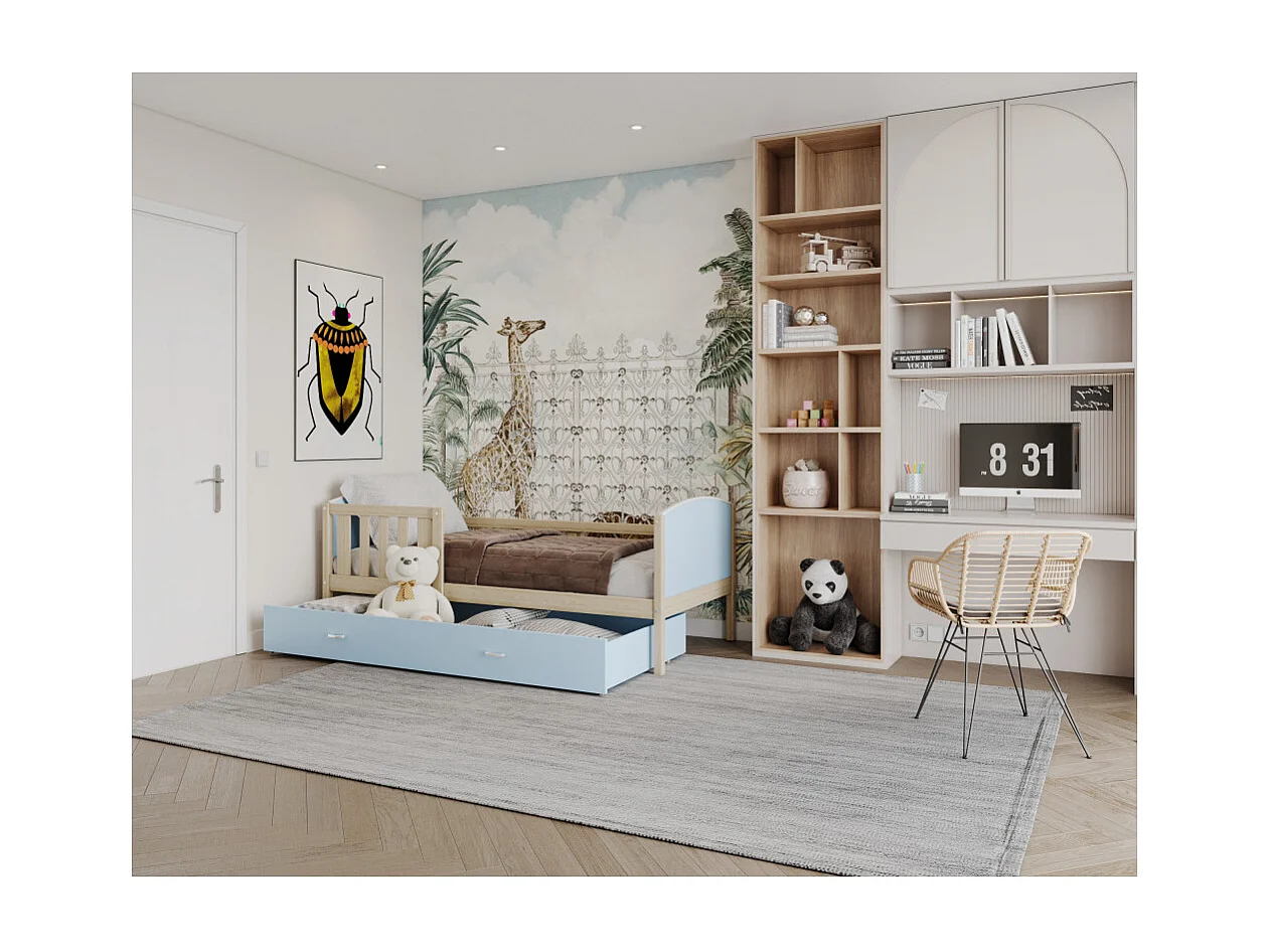 Lit Enfant Timo 90x190 tiroir Pin - bleu