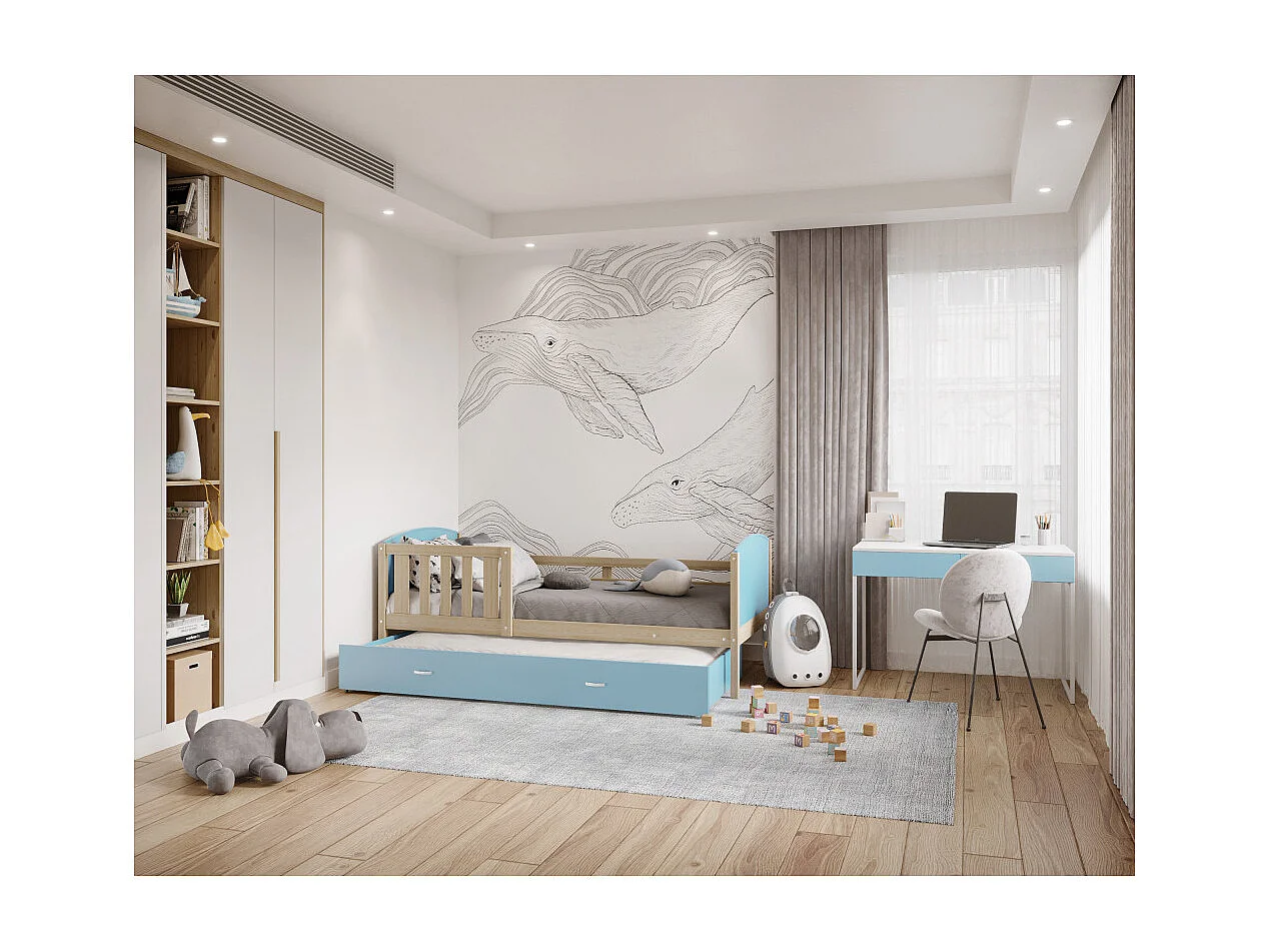 Lit Enfant Timo 90x190 tiroir Pin - bleu