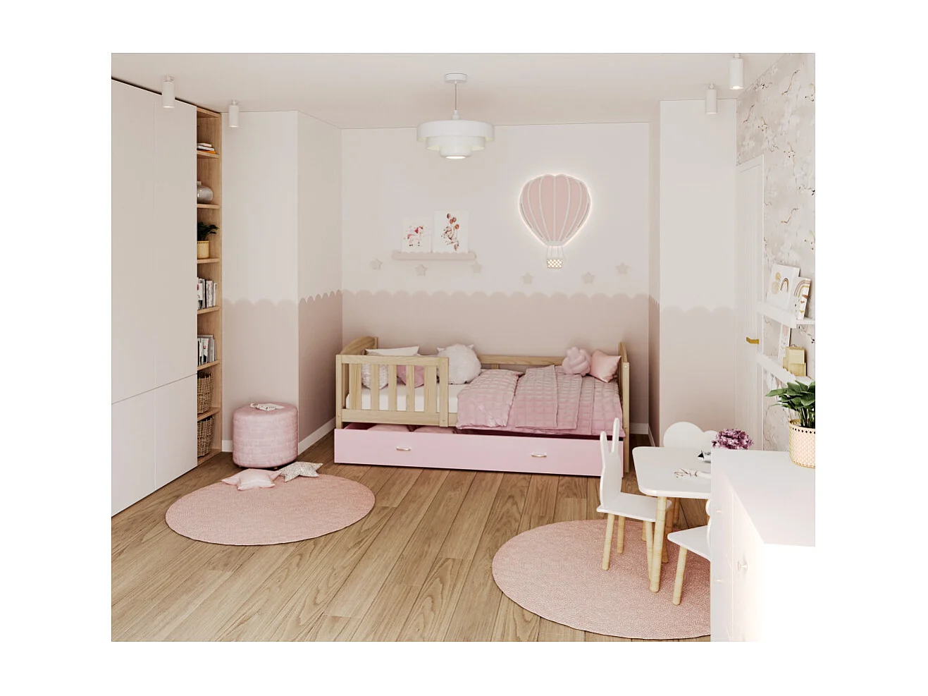 Lit Enfant Nilo 90x190 tiroir Pin - rose