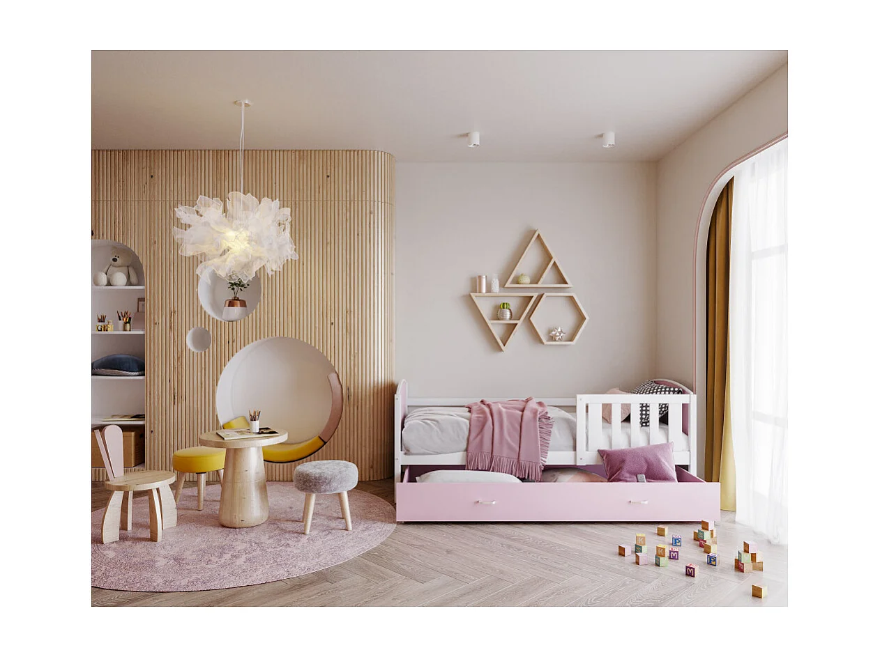 Lit Enfant Timo 90x190 tiroir Blanc - rose