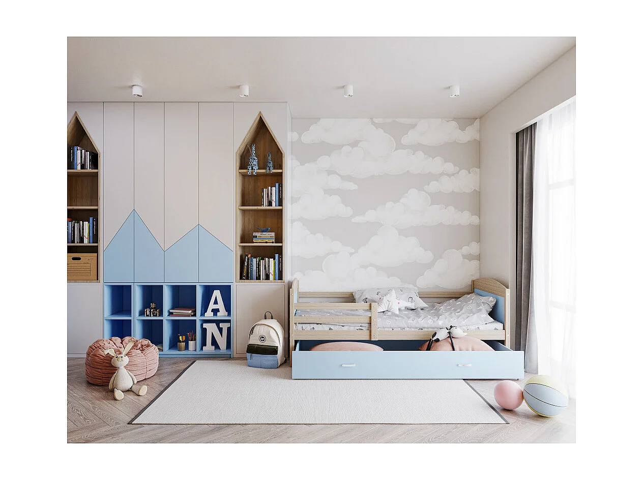 Lit Enfant Matys 90x190 tiroir Pin - bleu