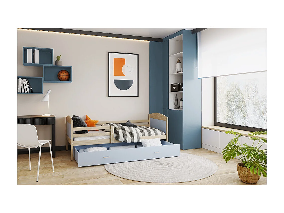 Lit Enfant Matys 90x190 tiroir Pin - bleu
