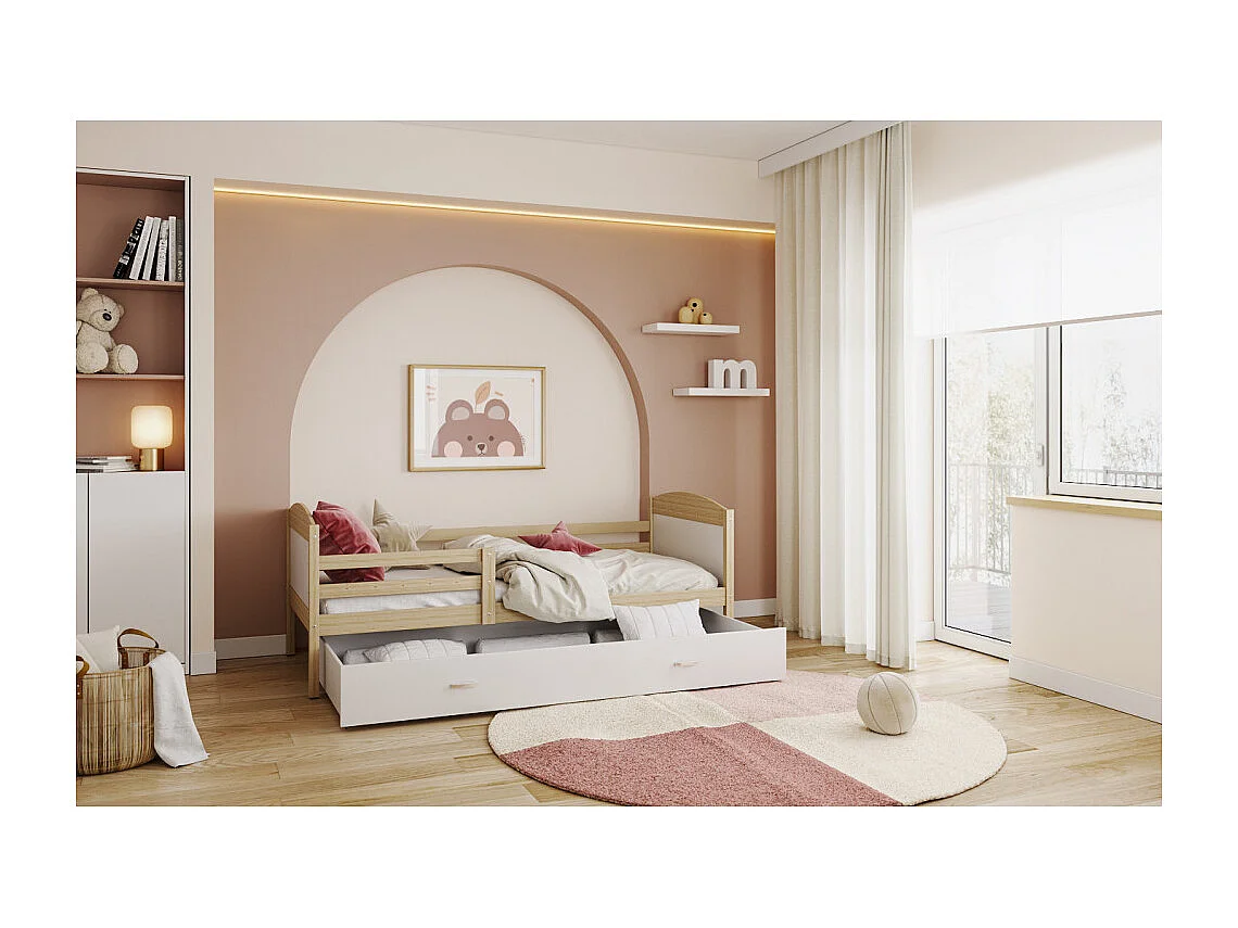 Lit Enfant Matys 90x190 tiroir Pin - blanc