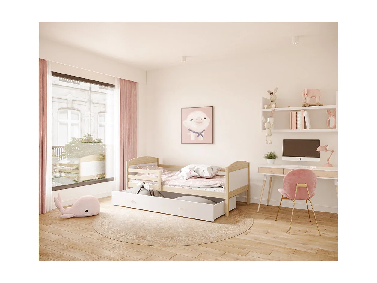 Lit Enfant Matys 90x190 tiroir Pin - blanc