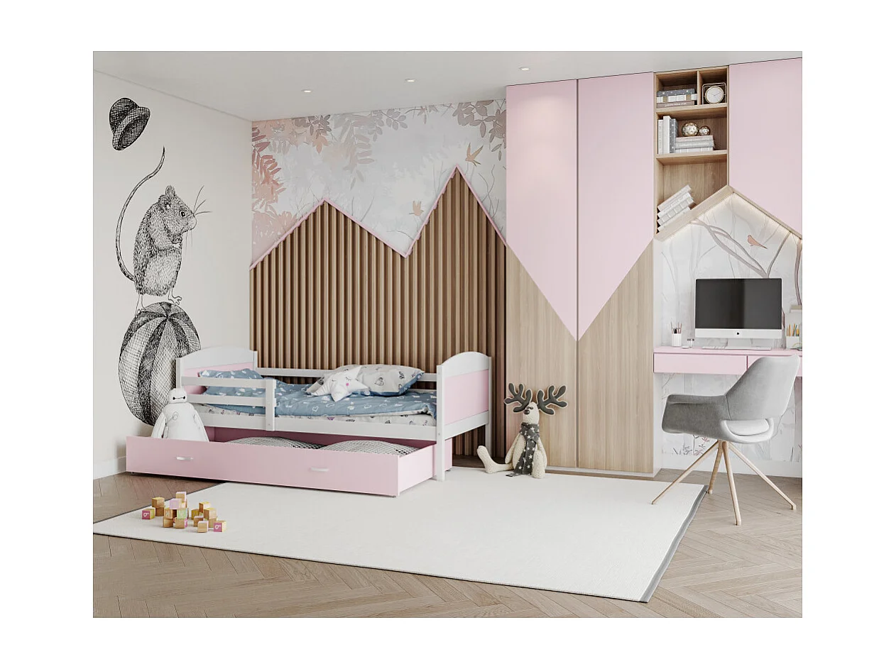 Lit Enfant Matys 90x190 tiroir Blanc - rose