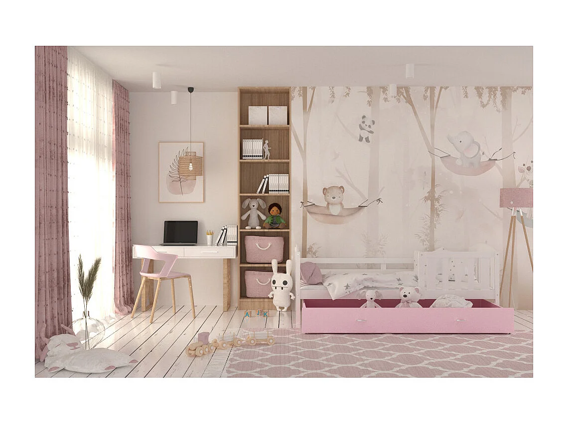 Lit Enfant Nilo 80x160 tiroir Blanc - rose
