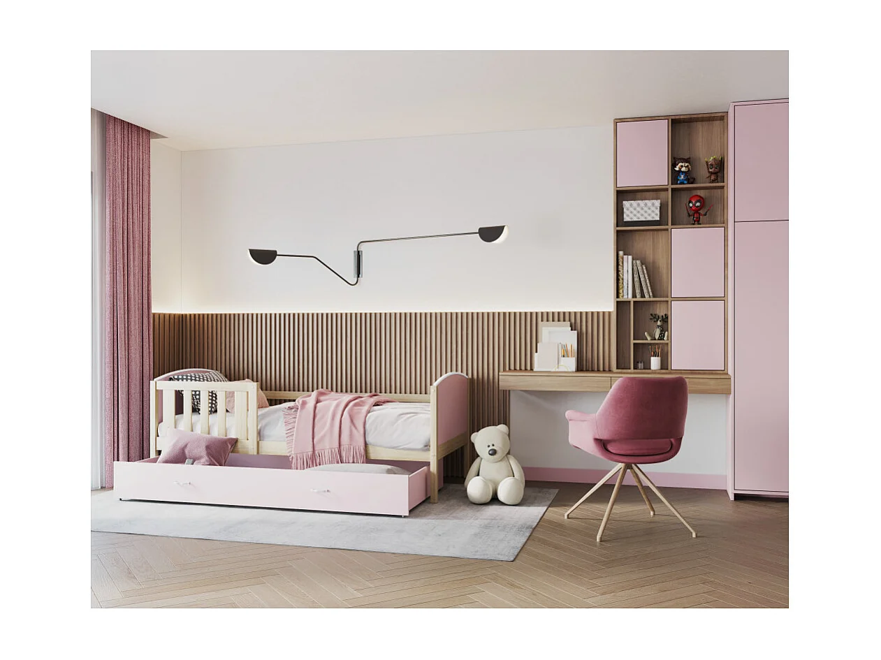Lit Enfant Timo 90x190 tiroir Pin - rose