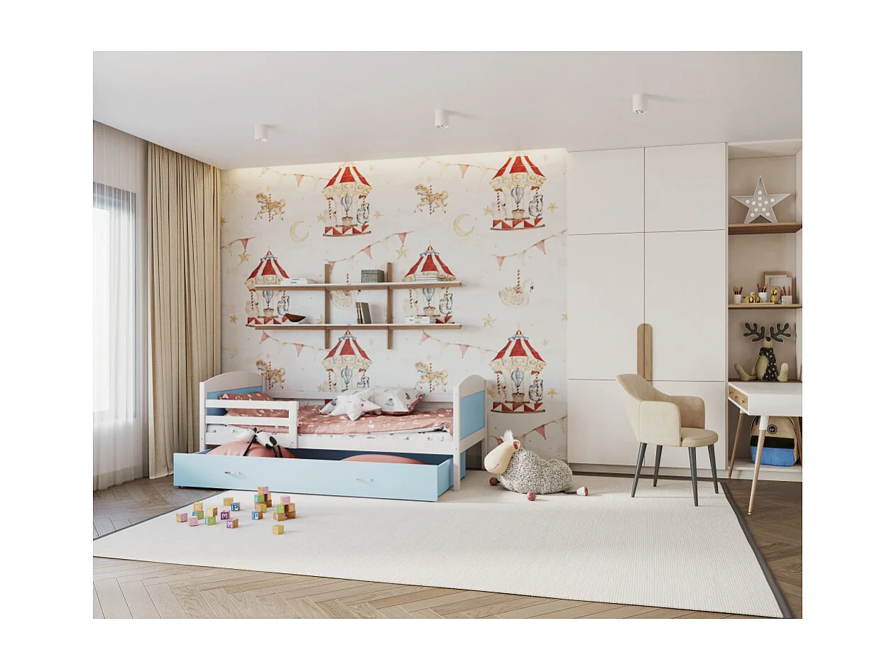 Lit Enfant Matys 90x190 tiroir Blanc - bleu
